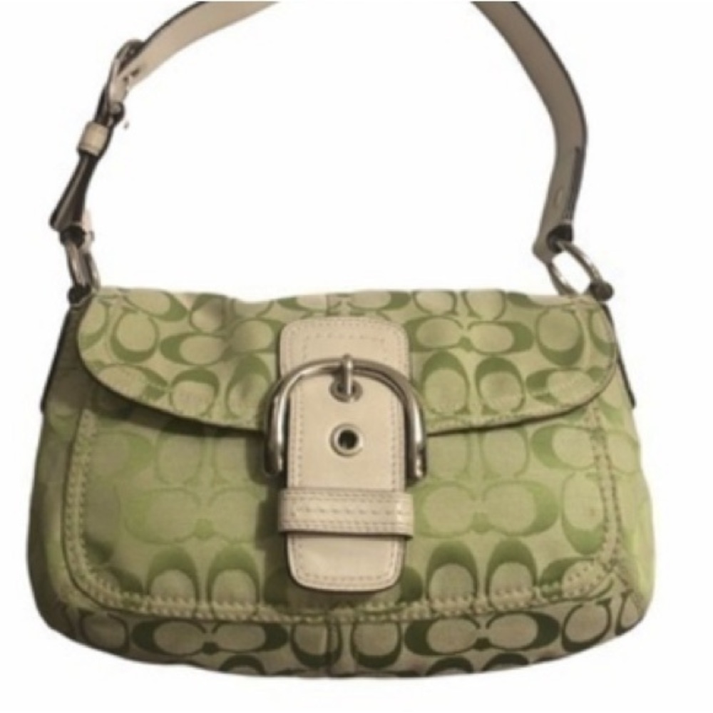 Coach RARE signature y2k green white leather soho bag f15668
